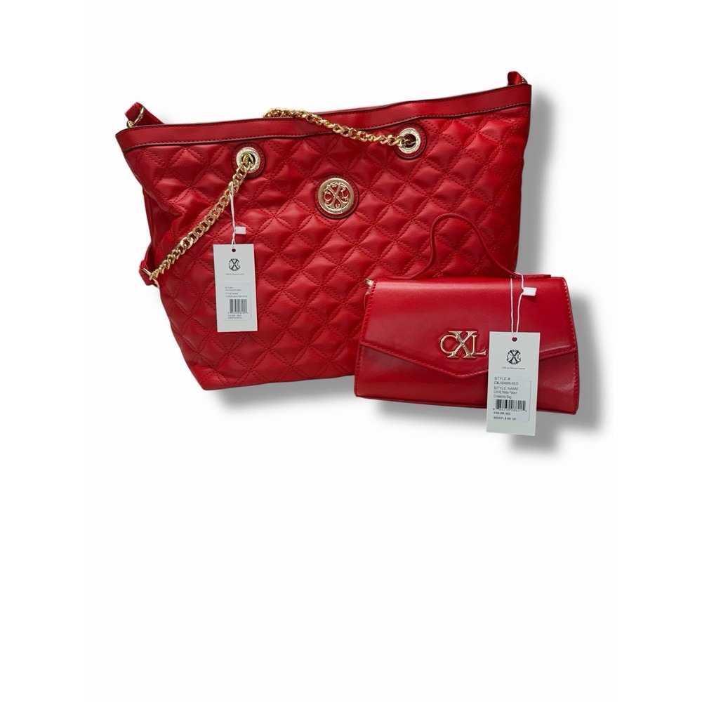 CXL by Christian Lacroix Red Tote Bag Chain Strap Gold Hardware Coin Purse
